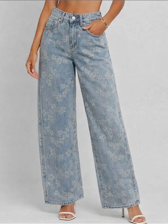 Everyday Muse Collection Denim - Elegant Floral Wash Wide-Leg Denim | SM127